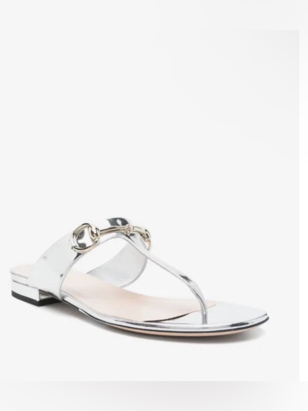 GUCCI LDAY Horsebit Leather Upper Glow Light Special Quiet Flip Flops Silver